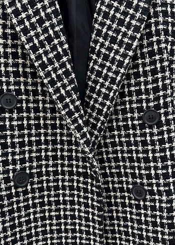 36 Beden Düğmeli Siyah Ekose Kadın Blazer