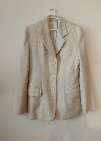 Bej Kadın Fule Düğmeli Blazer Ceket