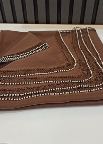 Boncuk İşlemeli cenk karamel rengi yazma - Görsel 2