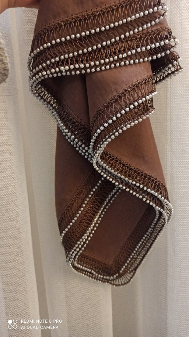 Boncuk İşlemeli cenk karamel rengi yazma - Görsel 3