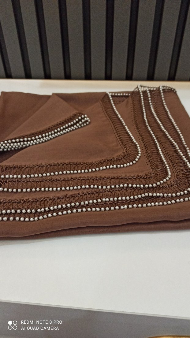 Boncuk İşlemeli cenk karamel rengi yazma - Görsel 2