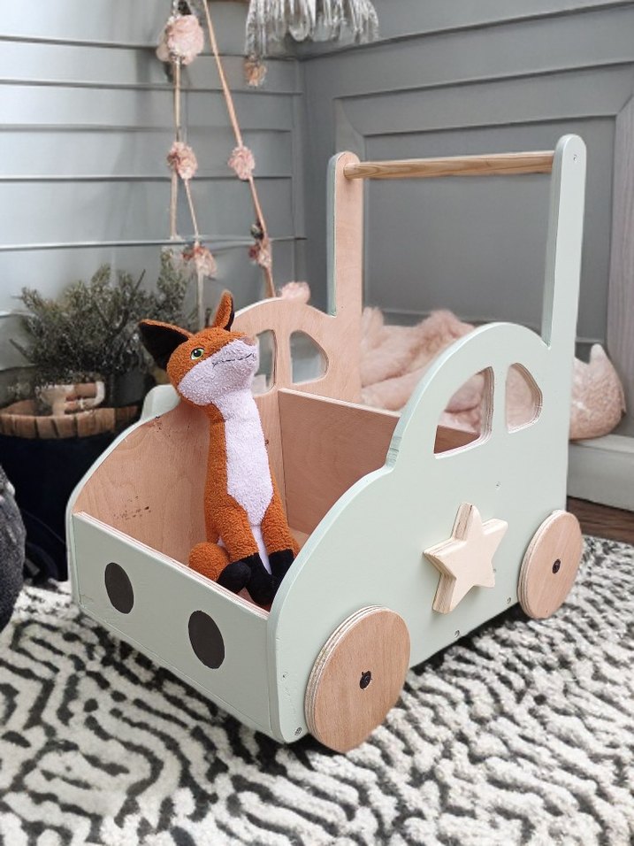 Pastel Yeşil Ahşap Bebek Yürüteci - Görsel 4