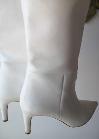 Beyaz Stiletto Topuklu Kadın Dizüstü Çizme - Görsel 2