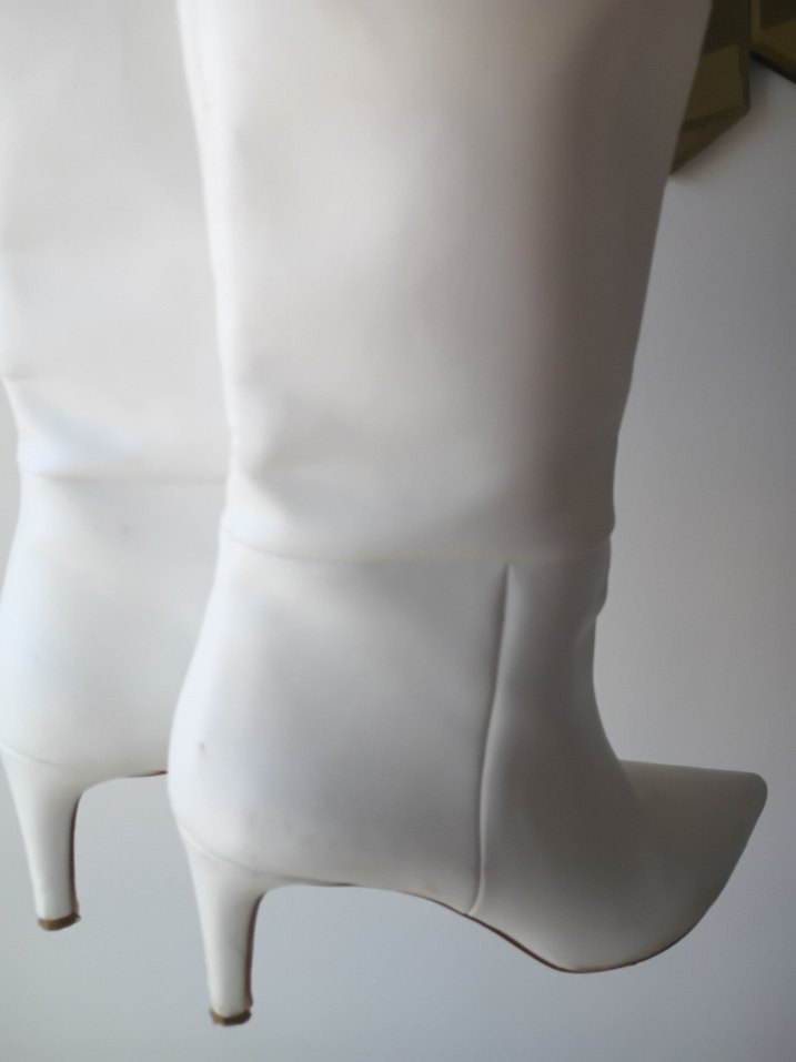 Beyaz Stiletto Topuklu Kadın Dizüstü Çizme - Görsel 2