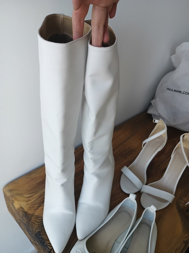 Beyaz Stiletto Topuklu Kadın Dizüstü Çizme - Görsel 4