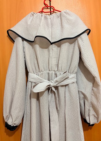 Bej Uzun Kollu Fırfırlı  Elbise - Görsel 3