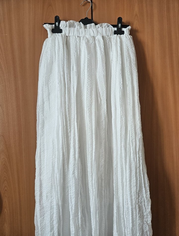 Beyaz Uzun beli lastikli  Etek - Görsel 2