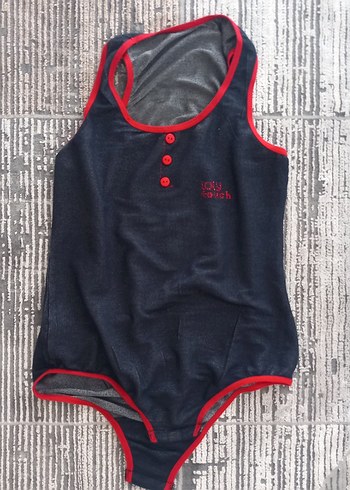 Kırmızı Detaylı Gri Kolsuz Bodysuit