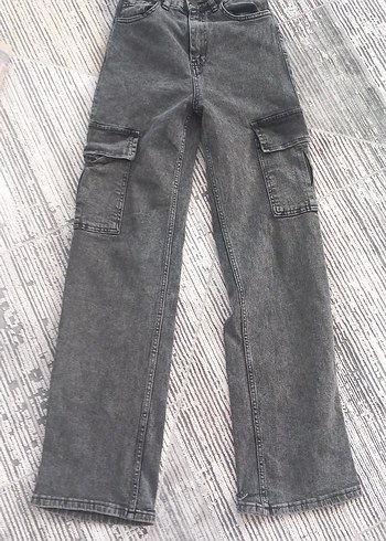 Gri Bağlamalı Bol Kesim Kadın Denim Pantolon