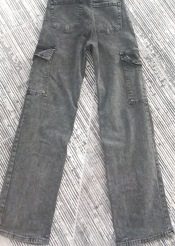 34 Beden Gri Bağlamalı Bol Kesim Kadın Denim Pantolon