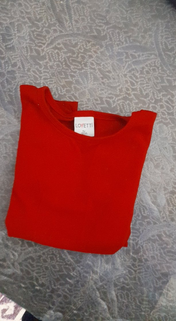 Kız Çocuk Kırmızı Uzun Kollu Basic Tişört - Görsel 4