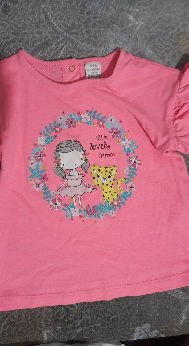 Kız Çocuk Pembe Uzun Kollu Fırfırlı Tişört - Görsel 2