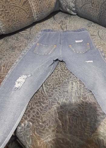 Kız Çocuk Gri Nakışlı  Pantolon görünümlü tayt - Görsel 3