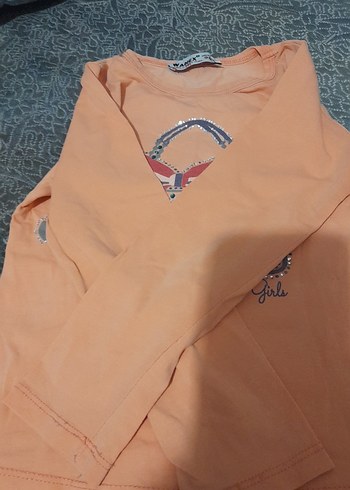 Bej Baskılı Uzun Kollu Kız Tişörtü - Görsel 2