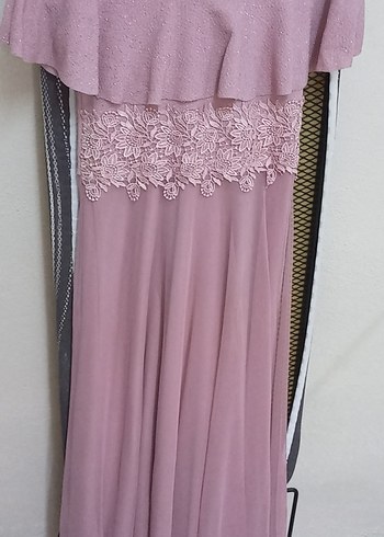 Pembe Dantel İşlemeli Uzun Abiye Elbise - Görsel 2