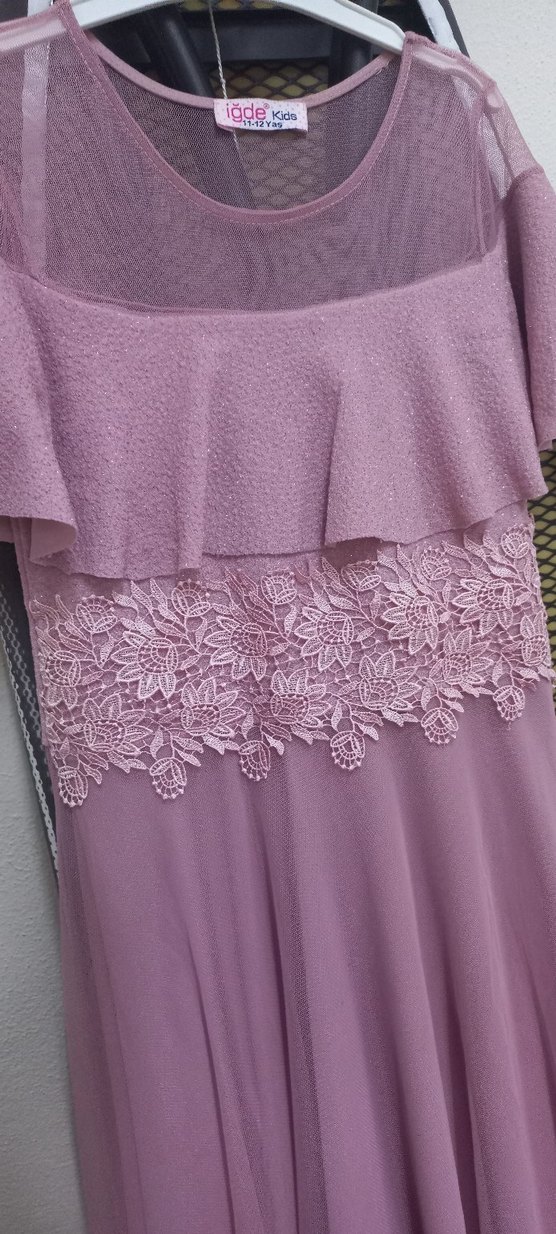 Pembe Dantel İşlemeli Uzun Abiye Elbise - Görsel 4