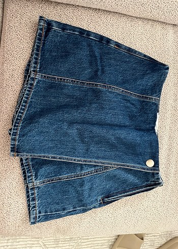 Düğmeli Kadın Mavi Denim Mini Şort