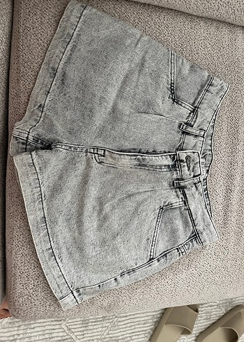 Gri Midi Kadın Denim Şort