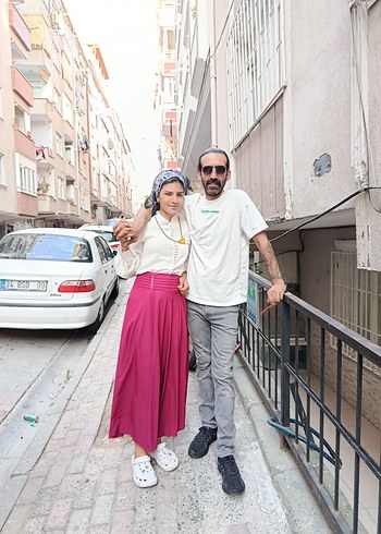 Pembe Uzun Etnik Desenli Salaş Kadın Etek gömlek