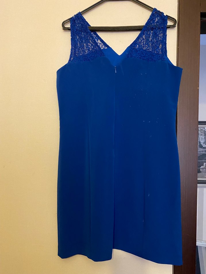 Dantelli V Yaka Lacivert Midi Abiye Elbise - Görsel 3