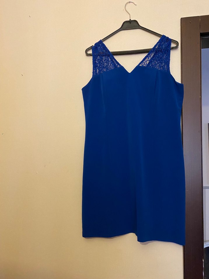 Dantelli V Yaka Lacivert Midi Abiye Elbise - Görsel 2