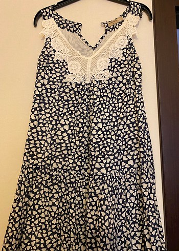 Dantel Detaylı V Yakalı Bohem Mini Elbise - Görsel 2