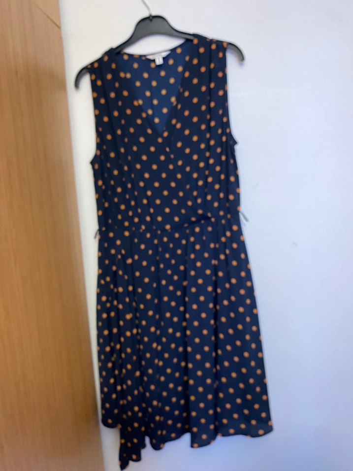 Mavi Puantiyeli V Yakalı Uzun Elbise - Görsel 2