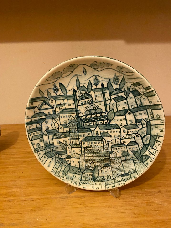 El Yapımı İtalya Evleri Desenli Tabak - Görsel 3