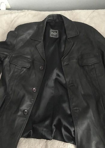 Düğmeli Siyah Deri Biker Ceket