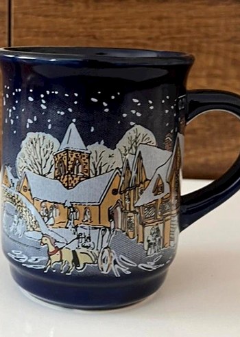 Beden mavi Renk Vintage Kış Temalı Lacivert Seramik Kupa