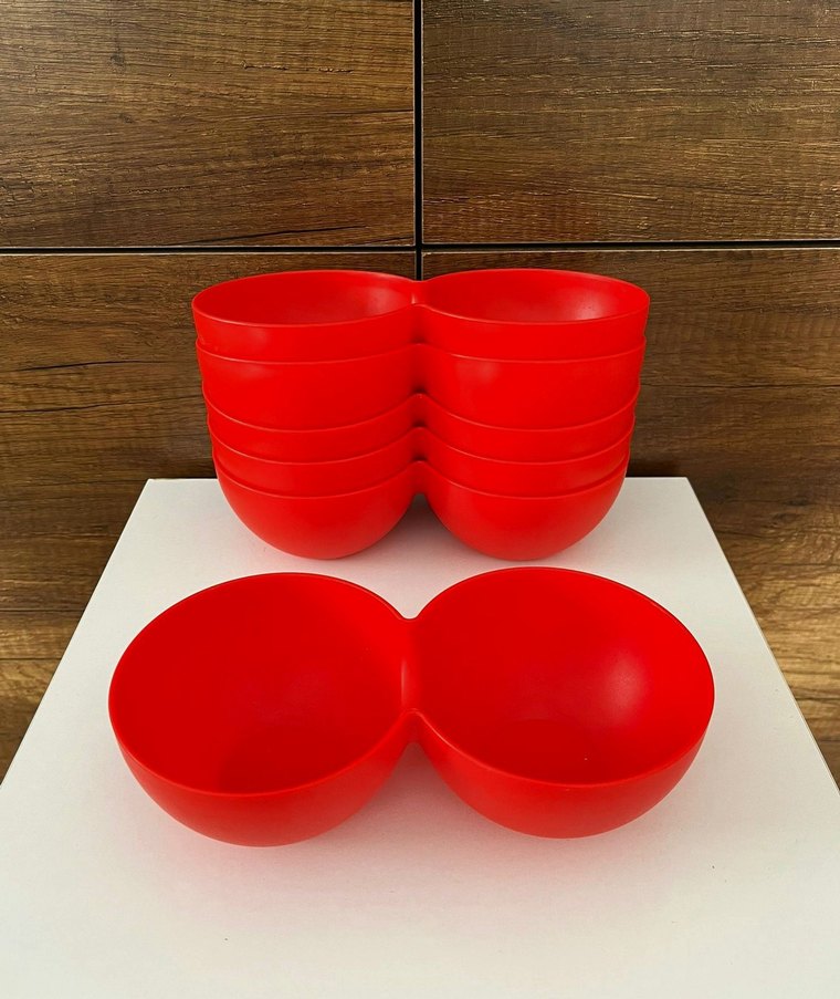 Kırmızı Çift Bölmeli Tabak Seti - Görsel 3