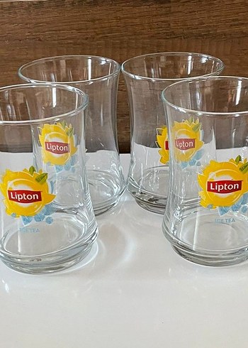 Lipton Logolu Renkli 4'lü büyük boy çay bardağı Seti