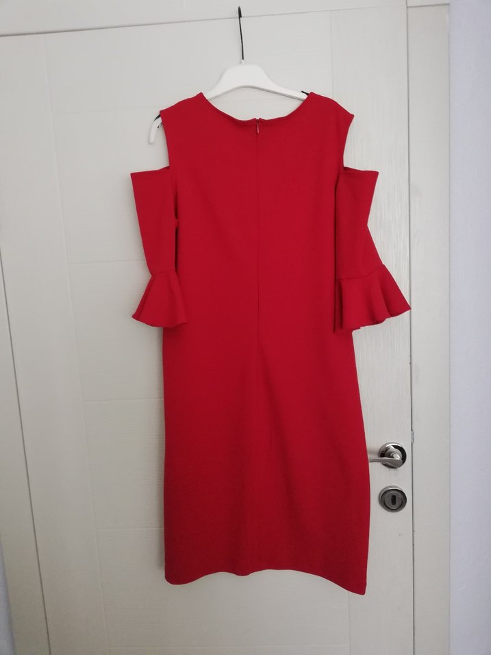 Kırmızı Fırfırlı Uzun Kollu Elbise - Görsel 4