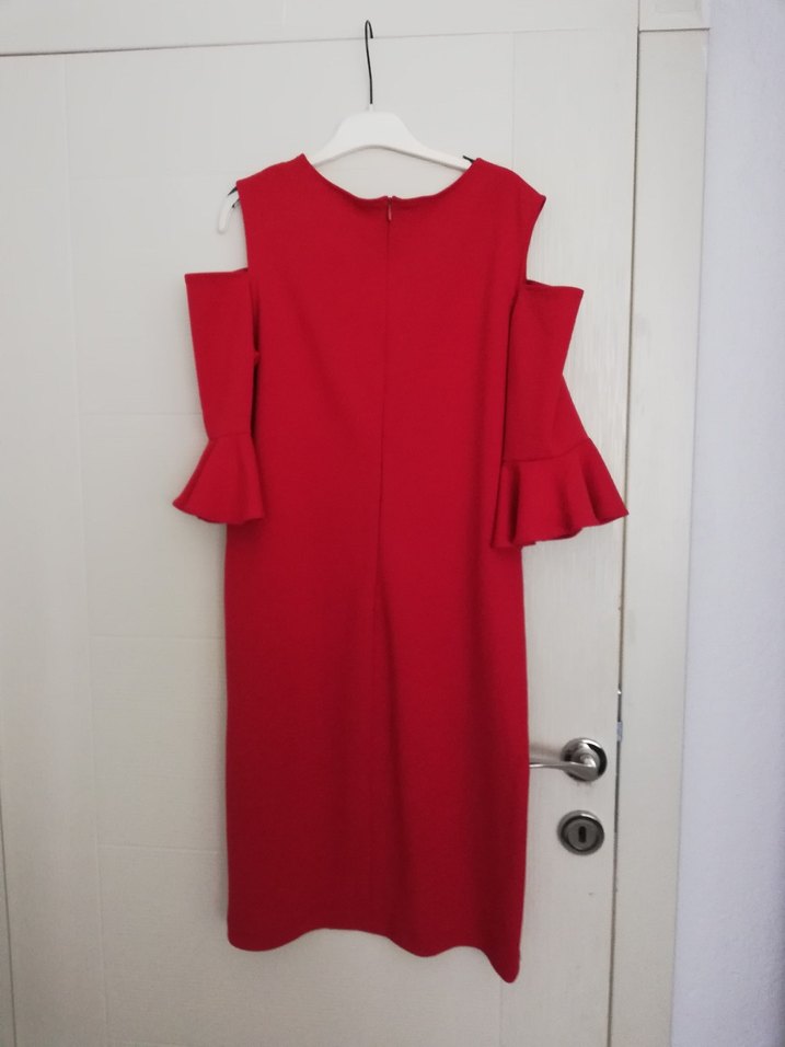 Kırmızı Fırfırlı Uzun Kollu Elbise - Görsel 3