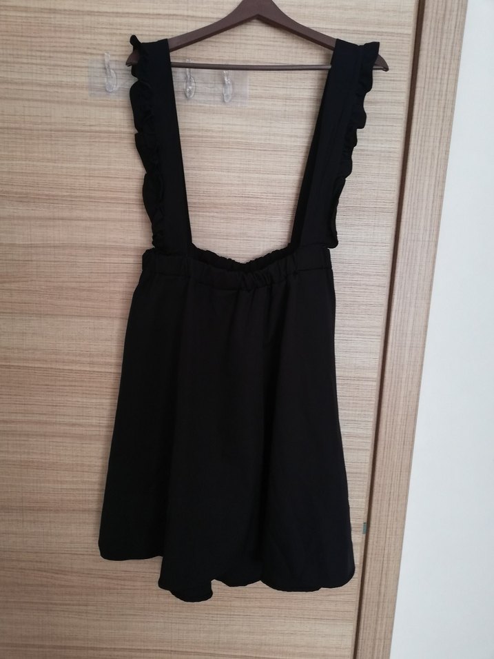 Siyah Straplez Fırfırlı Midi Elbise - Görsel 2