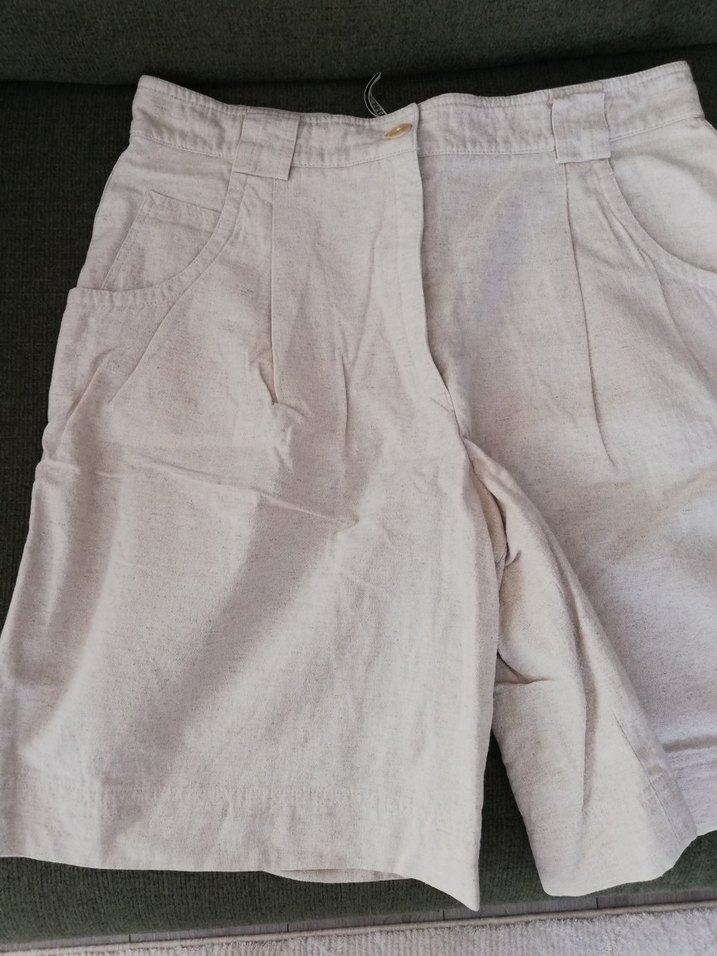 Bej Keten Kadın Bermuda Şort - Görsel 2