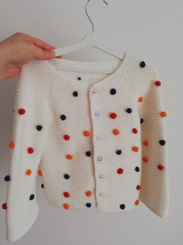 El Örgüsü Beyaz Puantiyeli Bohem Triko Hırka - Görsel 3