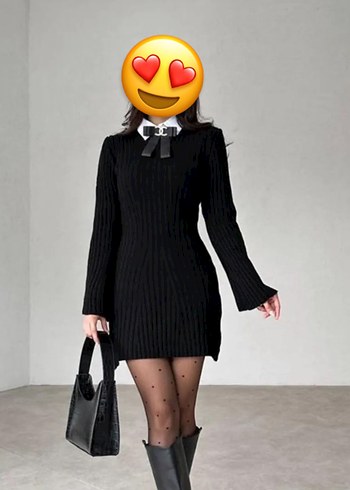 Trendyol & Milla Siyah, Boğazlı, İnce Örgü Kadın mini elbise