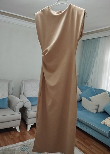 Diğer Bej Drapeli Uzun Kadın Elbise
