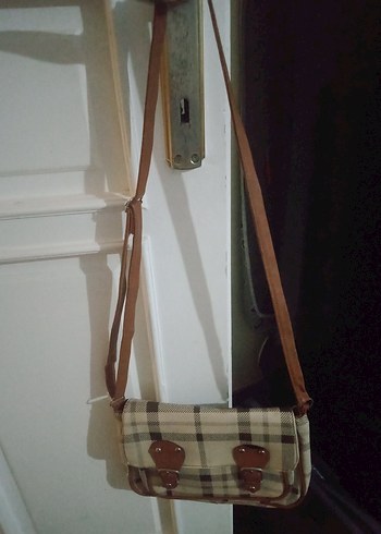 Bej Ekose Desenli Kadın Deri Çanta