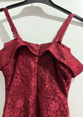 Diğer Bordo Dantel Midi Abiye Elbise