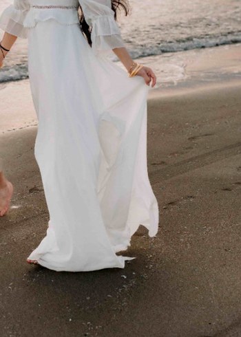 Beyaz nikah elbise Bohem Uzun Drapeli askılı Elbise