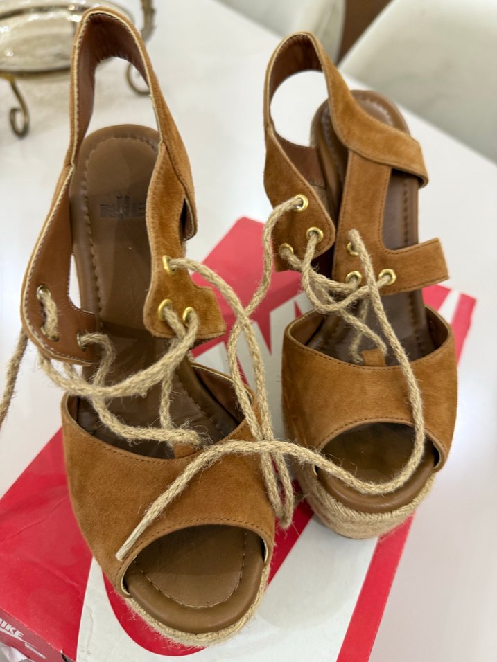 Kadın Kahverengi Süet Bağcıklı Dolgu Topuklu - Görsel 4