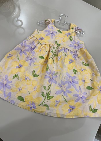 Çiçek Desenli Sarı Kız Çocuk Elbisesi - Görsel 3