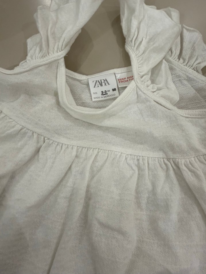 Kız Çocuk Beyaz Keten Fırfırlı Elbise - Görsel 2