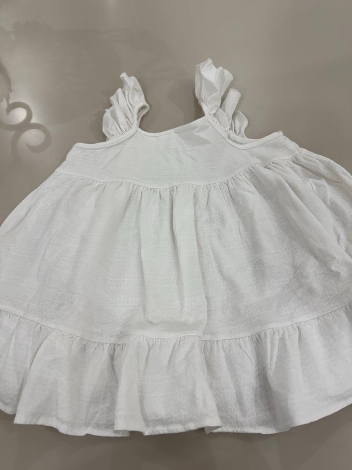 Kız Çocuk Beyaz Keten Fırfırlı Elbise - Görsel 3