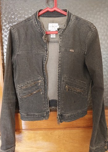 CALVIN KLEIN JEANS Gri Fermuarlı Kadın Denim Ceket