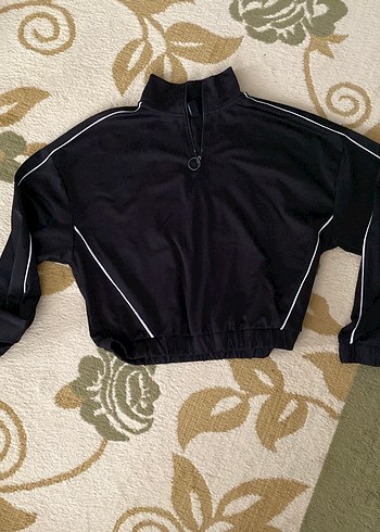 Kadın Siyah Yarım Fermuarlı Sweatshirt