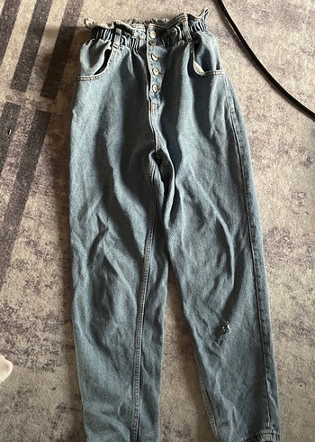 mavi Düğmeli Kadın Denim Pantolon