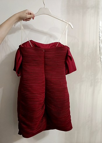 36 Beden Parlak Bordo Drapeli Straplez Mini Elbise
